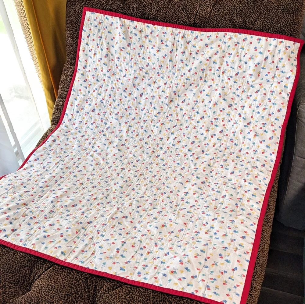 Vintage Blue Bunny Rabbit w/ Yellow Red Blue Star Balloons Crib Sheet 80s 90s